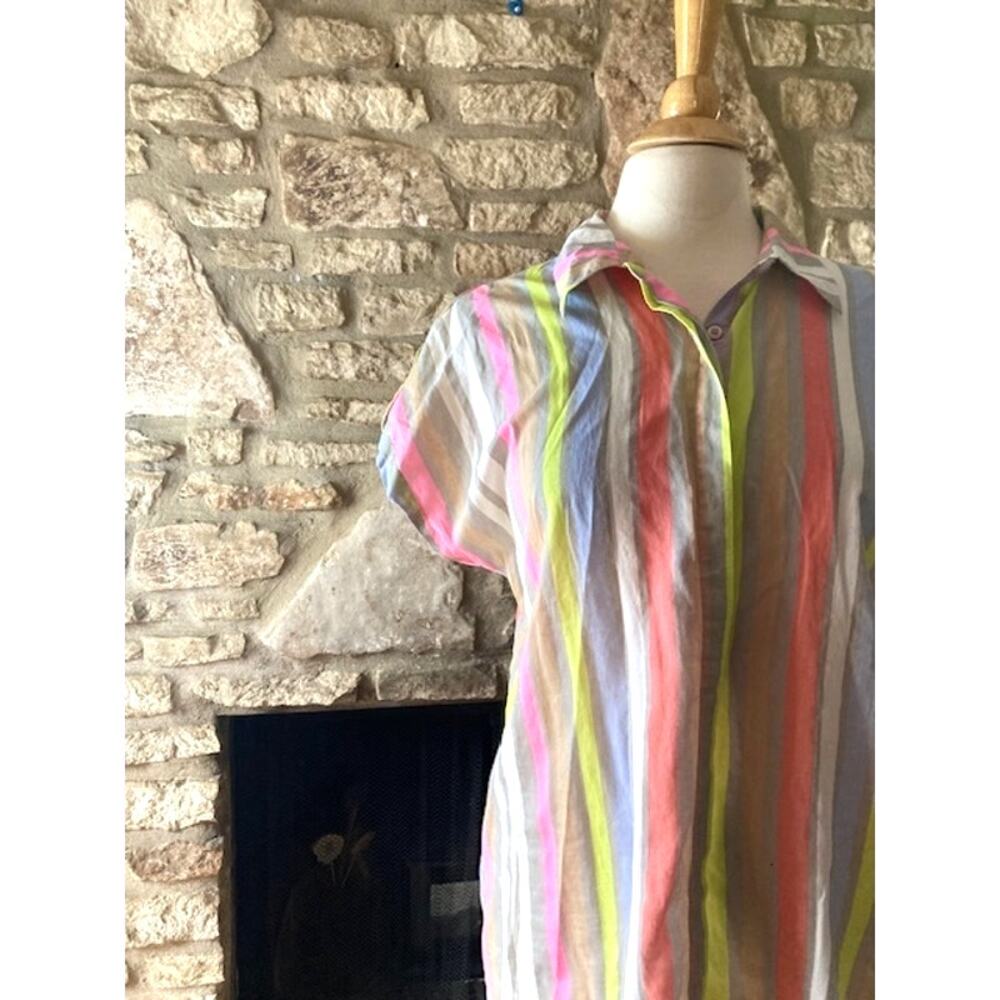 Kut From The Kloth Rainbow Stripe Button Front Tunic Top - Size Medium